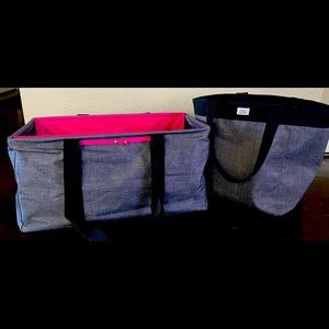 Thirty one  💓 large Charcoal Utility & Essetial totes w/ hot pink liner